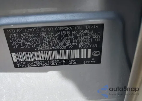 2016 Lexus Is 300 z USA, uszkodzony, nr VIN JTHCM1D26G5008179